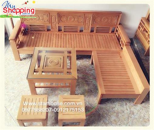 Sofa góc gỗ tự nhiên